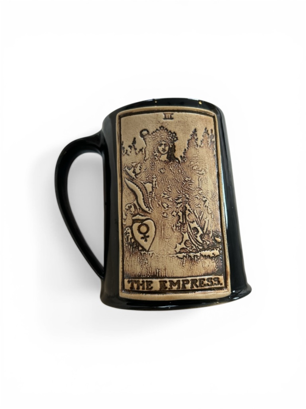 The Empress Ceramic Mug - Black and Cream Tarot Design